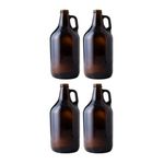 True Fabrications 1/2 Gallon Brown Beer Growler with poly seal caps, Reusable, Has Uv Protection (Pack of 4)