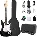 AODSK Electric Guitar with Amp Beginner Kit 39 Inch Solid Body Full Size,All Accessories,Digital Tuner,Six Strings,Four Picks,Tremolo Bar,Strap,Gig Bag,Starter kit (Black-HSS)