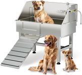 DYTREND Dog Washing Station, Professional 38" Stainless Steel Dog Bathing Station, Equipped with Anti-Slip Ramp, Removable Door, Upgraded Spray Nozzle&Hose - Ideal for Home, (Left Ramp)