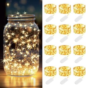 12Pack Fairy Lights Battery Operated 2M 20 LED Mini String Lights Twinkle Lights Copper Wire Firefly Starry Lights for Mason Jars Wedding Party Christmas Lights Decorations, Warm White