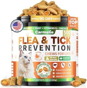 Flea and Tick Prevention for Cats, 500 Crunchy & Creamy Chews, Cat Flea Chewables with Natural Oral Flea Treatment Supplement Cats, Skin & Coat Support - All Breeds & Ages - Chicken and Krill Flavor