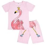 Toddler Girls Pyjamas Set Short Sleeve Cotton Pajamas Pjs Nightwear Cute Flamingo Print Kids Sleepwear Tops Shirts & Pants Children Outfit Age 2-8 Years