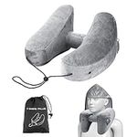 Beowanzk Travel Neck Pillows for Adults, Inflatable Travel Pillow for Airplane with Hoodie, Soft Inflatable Travel Neck Pillow for Cars, Sleeping Pillow for Car and Plane Travel