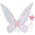 Pink Fairy Wings, Butterfly Wings with Magic Wand for 3-12 Years Old Girls, Angel Wings for Kids Birthday Halloween Costume