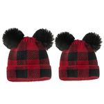 Baby and Mom Christmas Matching Hats Mother and Child Xmas Red Black Plaid Beanie Knitted Crochet Pom Hats (A)