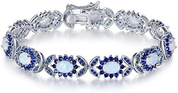 Barzel 18K White Gold Plated Created Opal Tennis Bracelet (White Gold Blue Sapphire)