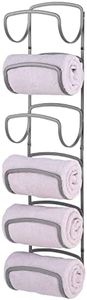 mDesign Steel Towel Holder for Bathroom Wall - Wall Mounted Organizer for Rolled Bath Towels - Six Level Wall Mount Towel Storage Rack - Bathroom Towel Organizer - Hyde Collection - Graphite Gray