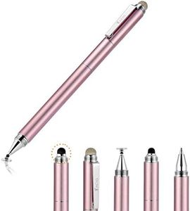 Yacig Stylists Pens for Touch Screens iPad iPhone Android, 4-in-1 High Sensitivity and Precision Touch Screen Stylus Clear Disc Tip, Black Rubber Tip &Mesh Fiber Tip, Rose Gold