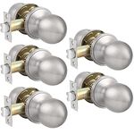 Probrico 5 Pack Interior Passage Door Knob for Hallway Stainless Steel Closet Two Sides Round Door Knobs with Latch Satin Nickel