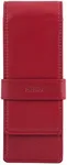 DiLoro Leather Triple Pen Case Pencil Pouch Holder for Three Fountain Ballpoint Rollerball Pens and Pencils (Red)