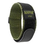 IVAPPON Hook Loop Sport Watch Strap 20mm Nylon Straps Olive Fastening Watchband (Regular length,Black Plastic Buckle)