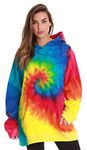 #followme Tie Dye Pullover Hoodie for Men and Women Fleece Hooded Sweatshirt, Tie Dye Bright, Medium