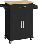 Yaheetech Kitchen Island on Wheels with Storage Cabinet, Rolling Kitchen Cart with Bamboo Top & Drawer & Spice Rack Towel Bar, Microwave Stand Cart for Kitchen/Dining Room, Black