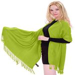 Lime Green Solid Colour Design Nepalese Tassels Shawl Scarf Wrap Stole Head Wrap Pashmina Hand Made in Nepal CJ Apparel NEW