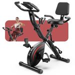 Pleny Folding Exercise Bike, 5 IN 1 Stationary Bikes for Home 6.6 LBS Flywheel, 300LB Weight Capacity Back Support Cushion Indoor Workout Cycling Bike for Home Gym, Black-red