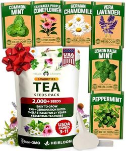 HOME GROWN Medicinal Herb Seeds Collection | 6 Heirloom Tea Seeds | Non GMO Lavender, Chamomile, Mint Seeds for Planting Outdoors & Indoors - Lemon Balm, Peppermint, Echinacea