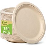 Paper Plates 9 Inch, 150 Pack Compostable Plates Eco Friendly Disposable Plates, Heavy Duty Paper Plates, Brown Paper Plates for Party