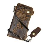 LUUFAN Men's Genuine Leather Long Wallet Chain Wallet Card holder Wallet with Coin Pocket, Dragon, M, Vintage