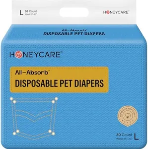 Honeycare Female Dog Diapers, Disposable Diapers for Female Dog with Stretchy Waist, Dog Pull-Ups for Easy wear, Dogs in Heat Period Super Absorbent Leak-Proof Doggie Diapers, Size Large, 30 Count