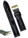 vinacreations 19mm Black Alligator Watch Band Men Quick Release Gold Buckle Crocodile Belly Leather Replacement Strap Wristwatch Band Handmade Vietnamese DH-01G-19MM