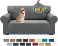 XINEAGE 2024 Newest 1 Piece Couch Covers for 2 Cushion Stretch Loveseat Slipcovers High Stretch Jacquard Sofa Slipcover for Living Room Pets Dogs Loveseat Furniture Protector (Loveseat, Light Gray)