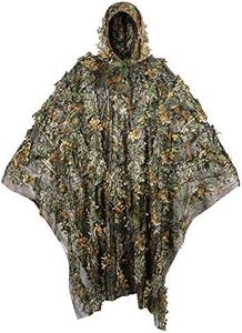 Outdoor Camouflage Ghillie Poncho 3D Leaves Hunting Cape Camouflage Cloak Stealth Ghillie Suit for Hunting Bird Watch Military CS Woodland Hunting, Green, Large