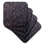 3dRose Black Faux Glitter - Photo of Glittery Texture - Glam Matte Sparkly Bling - Glamorous Stylish Girly - Soft Coasters, Set of 4 (CST_112926_1)