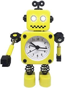 Diskary Reloj Despertador en Forma de Robot de Acero Inoxidable, Silencioso, con Ojos Que se Iluminan y Brazos Giratorios, un Regalo Ideal para Niños y Niñas (Amarillo)