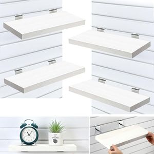 Landical 4 Pack Wooden Slatwall Shelf, 16.1"D x 6.7"W x 1.1"H Slatwall Shelves with Metal Slatwall Hooks Slatwall Organizer Set Mounted Slatwall Accessories for Garage Home Workshop Workbench (White)