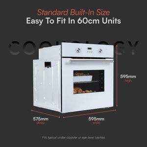Cookology 60cm Built-In Electric Fan Oven, 65L, Grill, White