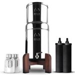 Phoenix Gravity 8 Litre Stainless Steel Water Filter with 2 POSTreat flouride Reduction Element and Carbon Cartridges with Stainless Steel Tap and Wooden Stand