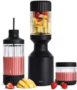 Beast Mega 1200 Plus | Premium Countertop Blender | Smoothies, Shakes, Sauces, Dips, Soups | Blends Ice and Frozen Fruit | XL Vessel | With Extra Vessels, Straw System | 1200W | (Carbon Black, 120V)