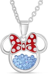 Disney Birthstone Women and Girls Jewelry Minnie Mouse Silver Plated Shaker Pendant Necklace, 18+2" Extender Mickey's 90th Birthday Anniversary