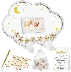 Kosiz Large Baby Shower Guest Book Alternatives Baby Shower Decorations with Wooden Hearts for 60 Guests Baby Shower Sign Picture Frame Pregnancy Keepsake for Soon to Be Moms(Cloud)