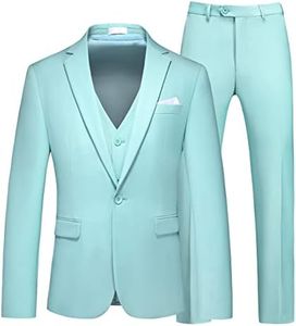 MOGU Men 3 Piece Suit Slim Fit Wedding Tuxedos Formal Prom Suits, Aqua, 36