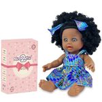 Nice2you Black Baby Doll for Girls, 10in / 25cm African American Doll for Age 3 4 5 6, Reborn Realistic Doll for Toddlers 1-3, Small Silicone Doll Toy with Curly Hair for Birthday Gift