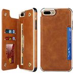 Cavor for iPhone 6 6s Plus/7 Plus/ 8 Plus Case, Wallet Card Holder Case [4 Card Slots] [with Lanyard] PU Leather Flip Shockproof Cover for iPhone 6 6s Plus/7 Plus/ 8 Plus - Brown