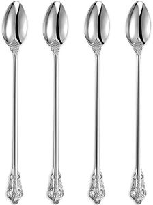 KEAWELL Luxurious 9 Inch Long Iced Tea Spoon Set - 4 Pieces - Gorgeous Design with Exceptional Mirror Polished Finish - 18/10 Stainless Steel- Perfect for Tall Glasses, Cocktails
