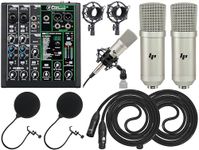 Mackie ProFX6v3 Compact 6-channel FX Mixer/Audio Interface with USB and Effects with 2x LP Professional Condenser Microphones Sets Shock Mounts XLR Cables & Pop Filters