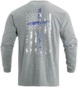 H HYFOL Men's Graphic T-Shirts USA Flag Cotton Long Sleeve American Patriotic Crewneck Regular Tee Shirts, Medium Grey, XX-Large