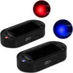 2PCS Upgraded Fake Car Alarm Light [Enhanced Brightness and Clarity] Solar Power Car Alarm LED Light - Simulated Dummy Warning Anti-Theft Flashing Security Light with USB Charger Port, Blue+Red