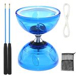 KUWUNG LED Diabolo with Ball Bearings, Luminous Yo Yo Toy, Diabolo Juggling Set with Hand Sticks, Flywheel Circus Tool for Adult Beginners and Professionals (Blue)