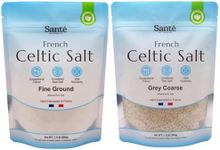 Sante Naturelle Celtic Salt Bundle (Fine Ground & Grey Coarse) - 1.1lb (18oz) Pack of 2. Unrefined Organic French Sea Salt, Rich in 82+ Minerals Salt, 100% Natural & Hand Harvested Sal Celtica