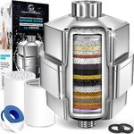 AquaHomeGroup 20 Stage Shower Filter for Hard Water - High Output Universal Shower Head Filter for Chlorine, Fluoride, Heavy Metals - Vitamin C E Shower Water Filter for Hair and Skin (Chrome)