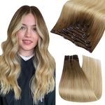 Fshine Clip In Hair Extensions Auburn Ombre Honey Blonde Mix Platinum Blonde 14" Remy Human Hair Extensions Clip In Thick Hair Extensions Straight For Women 120g 7 Pieces