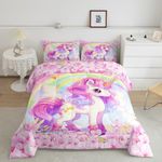 Cartoon Unicorn Kids Comforter Set Twin Size,Sakura Cherry Blossom Japanese Bedding Set,Girls Women Room Decor,Rainbow Unicorn Cute Down Comforter,Pink Purple Romantic Duvet Insert,1 Pillowcase