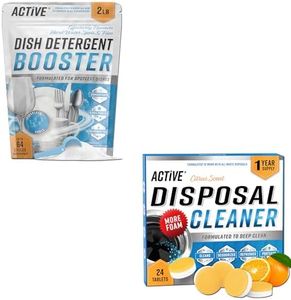ACTIVE Dishwasher Detergent Booster and Disposal Cleaner - Includes 32oz Dish Soap Boosting Powder and 24ct Disposal Cleaning Tablets