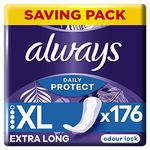 Always Dailies Extra Protect Panty Liners Long Plus x44, Breathable, Flexible and Comfortable with Absorbent Core 4x44 ct