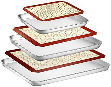 Wildone Baking Sheet with Silicone Mat Set, Set of 6 (3 Sheets + 3 Mats), Stainless Steel Cookie Sheet Baking Pan with Silicone Mat, Non Toxic & Heavy Duty & Easy Clean
