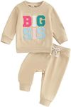 Big Sister Little Sister Matching Outfits Baby Girl Lil/Big Sis Sweatshirt Top Pants Set Fall Winter Clothes 2Pcs, Khaki-big Sis, 5-6 Years